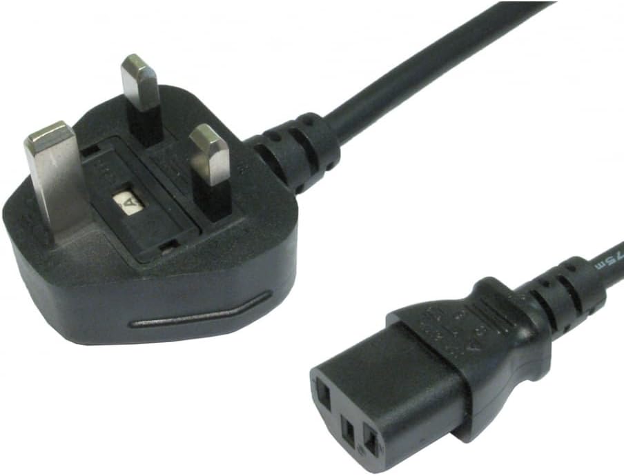 World of Data 1m C13 'Kettle' Lead - IEC C13 to UK 3-pin Mains Cable - 0.75mm Core, 5A Fuse, GTSA-3 N14586 - Moulded - Black