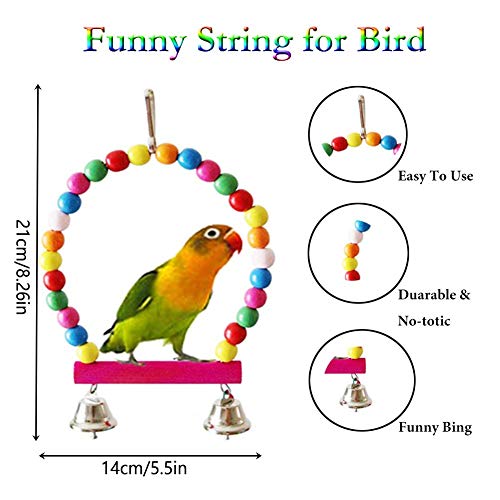 7 Pcs Bird Parrot Toys, ESRISE Hanging Bell Pet Bird Cage Hammock Swing Climbing Ladders Toy Wooden Perch Mirror Chewing Toy for Small Parrots, Conures, Love Birds, Small Parakeets Cockatiels, Macaws,