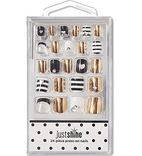 Justice Girls Just Shine Press-on Nails Set (24 pcs, Gold Black)