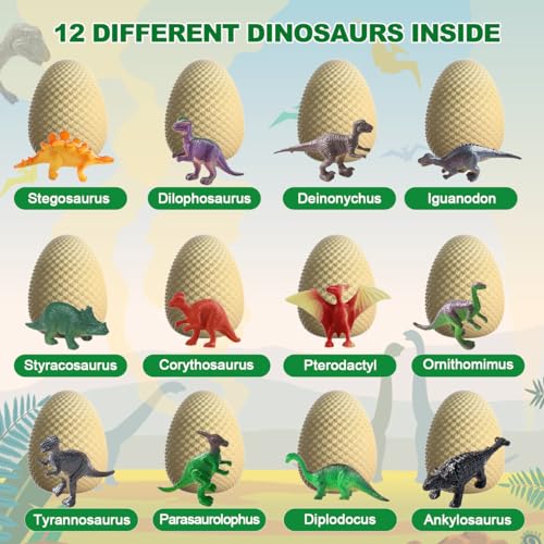 EARTH'SCODE Dinosaur Eggs Excavation Dig Kit, 12 Dino Egg with 12 Cute Unique Dinosaurs Inside Toys for Best Holiday & Birthday Archaeology Science STEM Crafts Gifts for Kids 3-12 Years Old