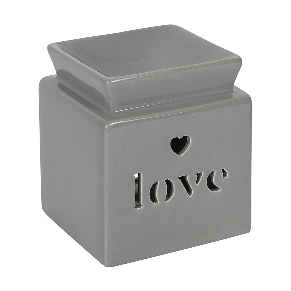 Dashing Gray Ceramic "Love" Cut Out Oil Burner - 11.5cm x 10.5cm (1 Pc.) - Luxurious Design, Premium Material, Aromatherapy Accessory - Ideal for Home & Office Decor