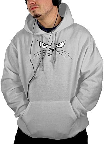 Unhappy Cat Face Print White Hoodie Casual Clothing Big Pockets