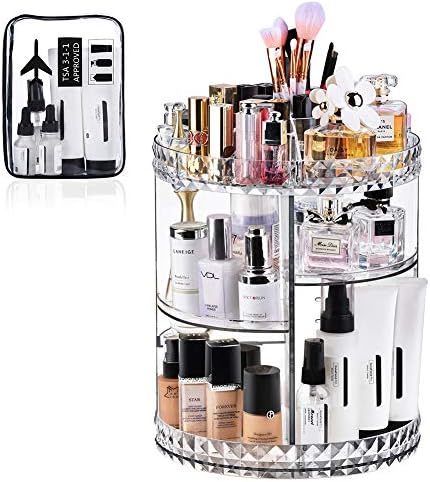 Exblue 360° Rotating Makeup Organizer,Clear Acrylic Cosmetic Storage with 6 Adjustable Layers - Large Capacity for Makeup Brushes Toner Creams Lipsticks and More