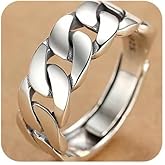 HUUGVBCO 925 Sterling Silver Chain Link Statement Ring Open Chain Link Engagement Rings Dainty Jewelry Gifts Twisted Chain Ring Anniversary Gift Fashion Accessories