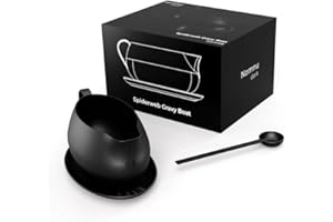 New - Nomnu Spiderweb Large 32 oz Gravy Boat with Saucer (Porcelain) - Black Matte Goth Ceramic Gravy Boat and Tray for Turkey Beef Sauce, Salad Dressing, Milk, Broth. Microwave and Dishwasher Safe