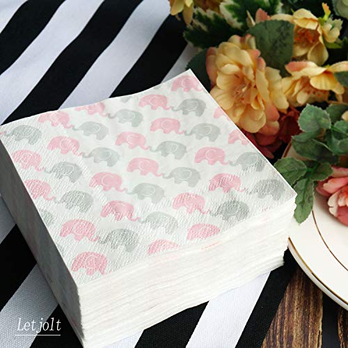50 Baby Shower Napkins Elephant Napkins 3-Ply White Paper Cocktail Napkins for Girl Baby Shower Decoration Gender Reveal Party Supplies - Thumbnail 4