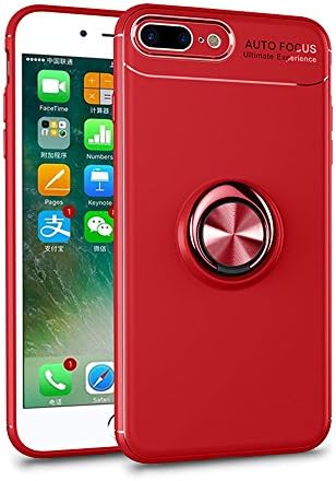 Enlody iPhone 7 Plus Red Case, iPhoen 8 Plus Red Case - Soft TPU Red Case with Metal Red Ring Kickstand Can Be Used with Magnetic Bracket