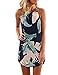 Hount Womens Casual Halter Neck Floral Print Midi Dress Loose Boho Beach Cover UPS (Small, Blue1)
