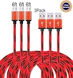 Jricoo 3pack 6ft Micro USB to USB Cable 2.0 6ft Nylon Braided Extremely Long USB Charging Cable for Android, Samsung Galaxy, HTC, Nokia, Huawei, Sony and Other Tablet Smartphone (Red and black)