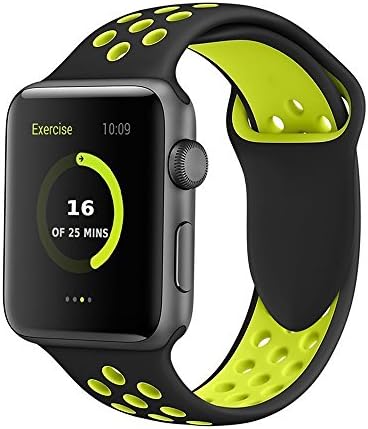 Band4u Apple Watch Band 38mm,Soft Silicone Strap Replacement Wristbands For Apple Watch Sport Series 3 Series 2 Series 1 NIKE+ Sports and Edition (38SM black/yellow)