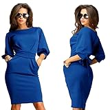 Sunward New Women's Slim Bodycon Half Sleeve O-neck Party Office Business Dress (XL, Blue)
