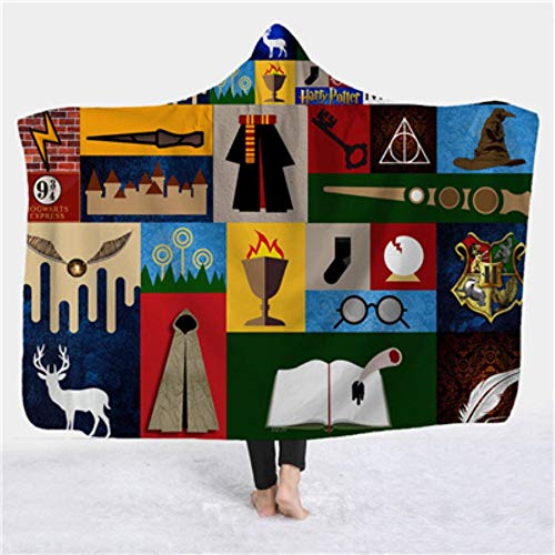 3D Printed Hooded Blanket Anime Soft Fluffy Blankets for Adults Sherpa Fleece Winter Throw Blanket Hoodie Blanket Travel Cloak,Adult 150 x 200 cm,Harry Potter 017