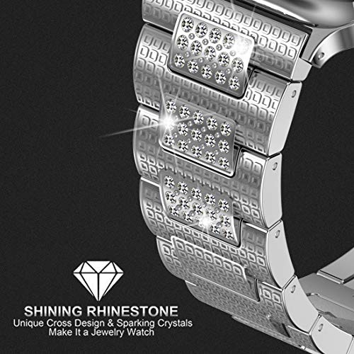 hooroor Bling Bands Compatible Apple Watch Band 42mm 44mm iWatch Series 4 3 2 1 for Women Men, Diamond Rhinestone Stainless Steel Metal Replacement Accessories Wristband Strap, Silver