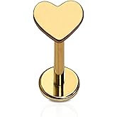 Cords Club Heart Flat Back Stud – ASTM-F136 Implant Grade Titanium - Push Pin Design for Sensitive Ears – Available in 18K PVD Gold Plated & Titanium Silver (Single Earring)
