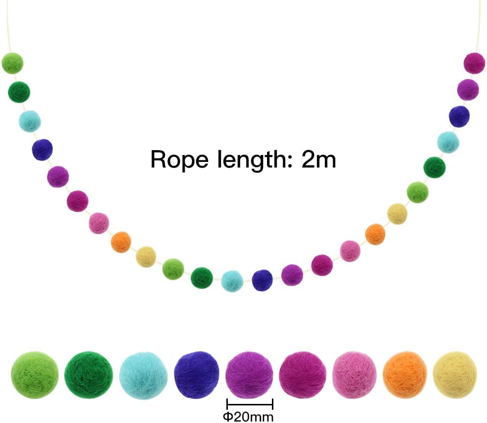 UBERMing 2 Packs Rainbow Felt Ball Garland Hanging Ornaments Pom Pom Decoration 2m/ 6.56ft 24 Balls for Party Festivals Christmas Tree Wall Decoration - Image 4