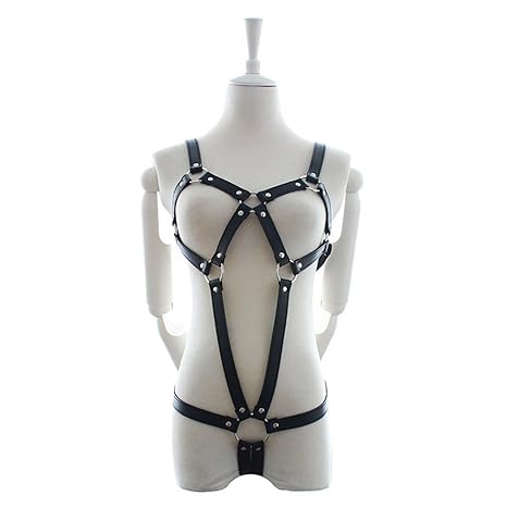 Shawa Damen Brustfrei Harness Geschirre Leder Slave Dessous Dreipunkt Sexy Seil Kleidung Verstellbar Reizvolle Bondage SM Fes