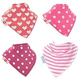 Zippy Fun Baby and Toddler Bandana Bib - Absorbent 100% Cotton Front Drool Bibs with Adjustable Snaps (4 Pack Gift Set) Girls Dandy Patterns