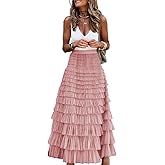SUNYUESTAR Long Tulle Skirt for Women Trendy High Waisted A Line Fluffy Fairy Mesh Layered Ruffle Skirt
