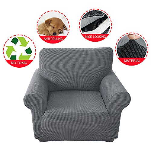 Hootech Jacquard Couch Cover 1-Piece Polyester Spandex Fabric Chair Slipcover 1 Cushion (Grey, Chair)