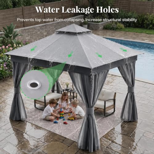 LAUSAINT HOME 8x8 Gazebo Canopy with Mosquito Netting, Curtains & Double Roof image 36