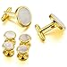 MOWOM Gold Silver White Rhodium Plated Mother of Pearl Abalone Shell Cufflinks Round Stud Set Tuxedo