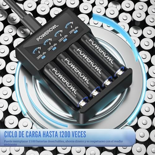 POWEROWL AA Rechargeable Batteries, High Capacity 2800 mAh 1.2 V NI-MH AA Rechargeable Battery Low Self-Discharge for Domestic Equipment (Recharge 8 Pieces, 1200 Cycle)