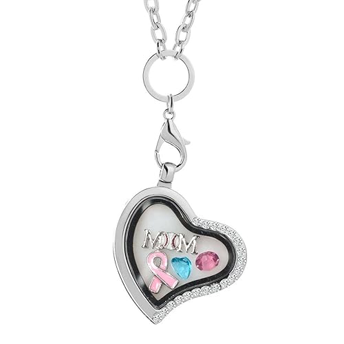 Mom Breast Cancer Awareness Pink Bibbon Floating Locket Charms Memory Living Locket Magnetic Necklaces