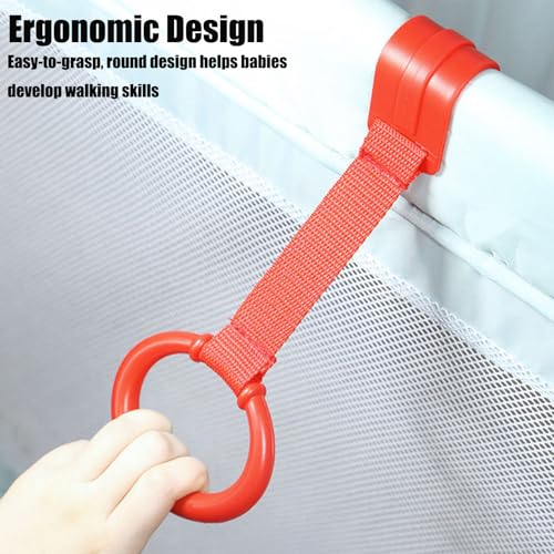 PandaEar 8 PCS Baby Pull Up Rings, Toddler Walking Exercise Stand Up for Playpen & Crib, Infant Cot Hanging Rings for Kids