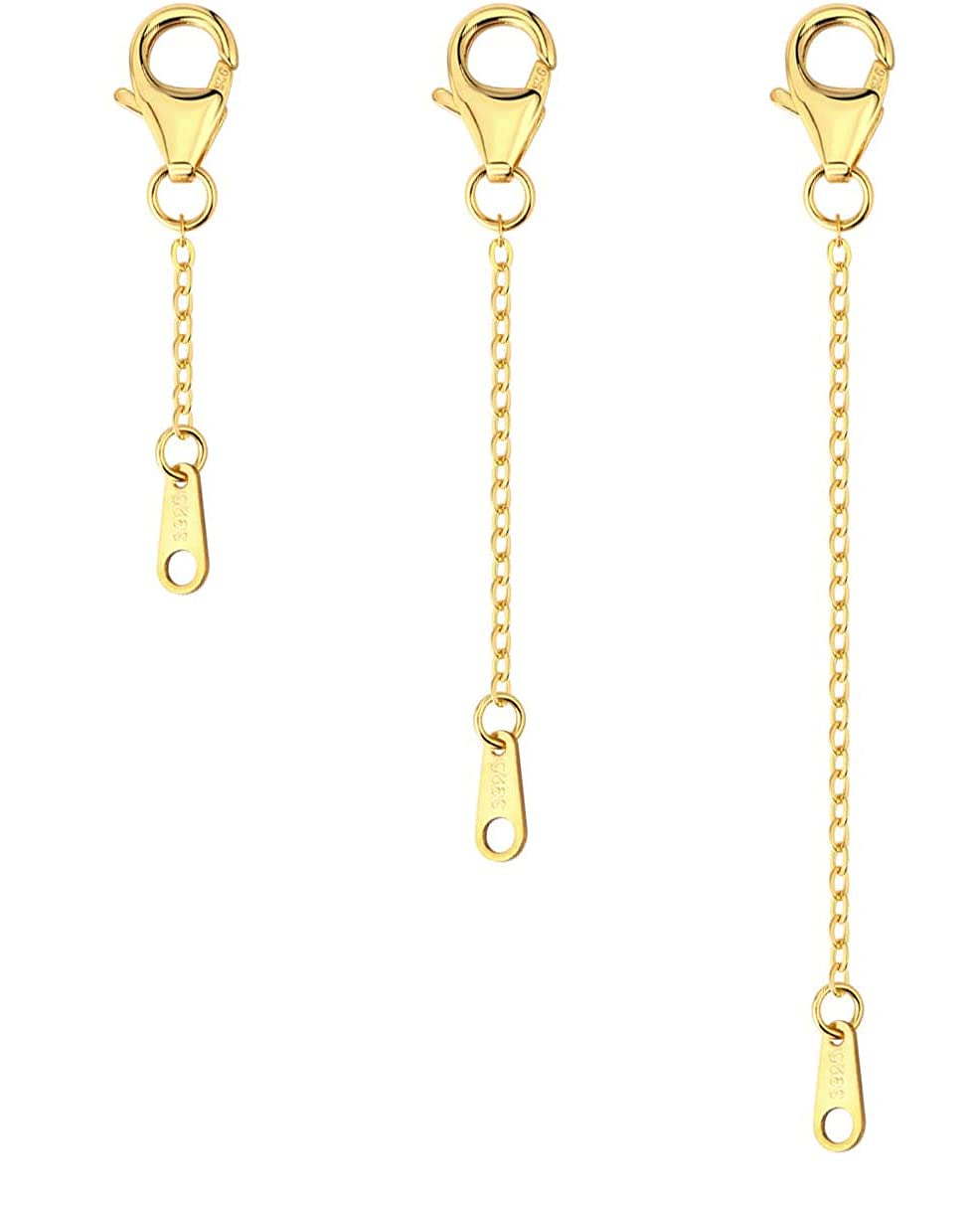 ALEXCRAFT Gold Necklace Extender, 3 Pcs 1.4mm Sterling Silver Chain Extender for Necklace 14K Gold Plated Bracelet Anklet Extender (1, 2, 3 inch)