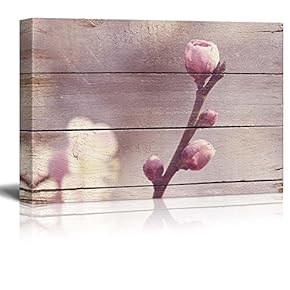 Buds of a Blossoming Tree - Rustic Floral Arrangements - Pastels Colorful Beautiful - Wood Grain Antique - Canvas Art Home Art - 12x18 inches