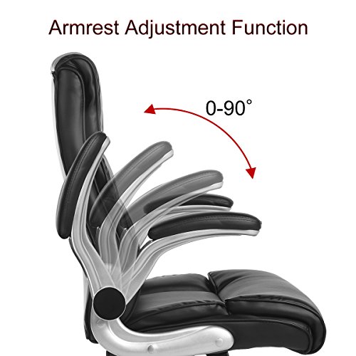 YAMASORO Ergonomic Executive Leather Office Chair High Back with Flip-Up Arms,Thick Headrest and Lumbar Support Black