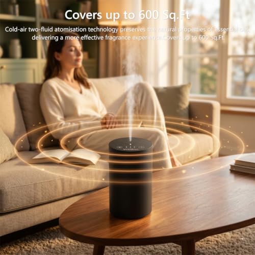 Water Free Essential Oil Diffuser, Mini Portable Aromatherapy Aroma Diffuser, Zerstäuber with 10ml Hotel Fragrance Oil, 1/2/4H/Timer, 3 Mist Levels for Home, Room, Car