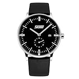 J.Market Men Quartz Watch 30 Meters Waterproof business Watch With Date Function with Genuine Leather Band (Black)