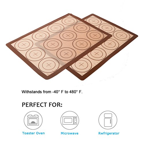 Silicone Baking Mat Set - 2 Pack Non-Stick Silicon Liner for Bake Pans & Rolling with Measurements, Heat Resistant Cookie Sheets for Macaroon/Pastry/Cookie (16" x 11.5", Brown) - Thumbnail 4