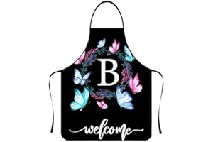 1PC Fashionable Butterfly and Letter Print Apron, Made of Polyester Fabric, Suitable for Kitchen and Restaurant Work