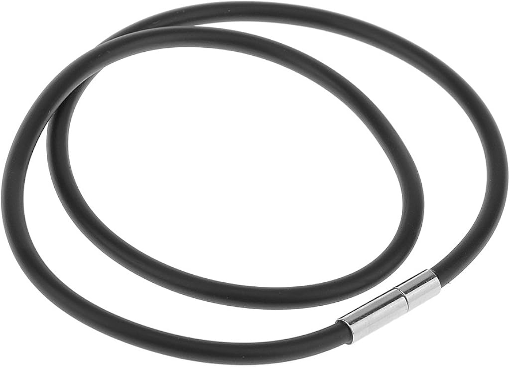 Amazon ネックレス ラバーチョーカー パンクネックレス コー ド チェーン ステンレス 3mm 35.5cm ブラック ワンプッシュ