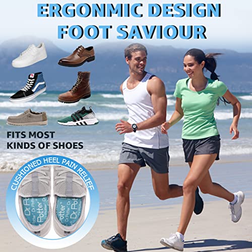 DR. POTTER+ Heel Cushions for Heel Pain Relief, Plantar Fasciitis Relief Products, Heel Cups for Heel Spurs, Heel Insert Provide Support and Cushioning for Men Women (Small W4.5-8 | M4.5-7)