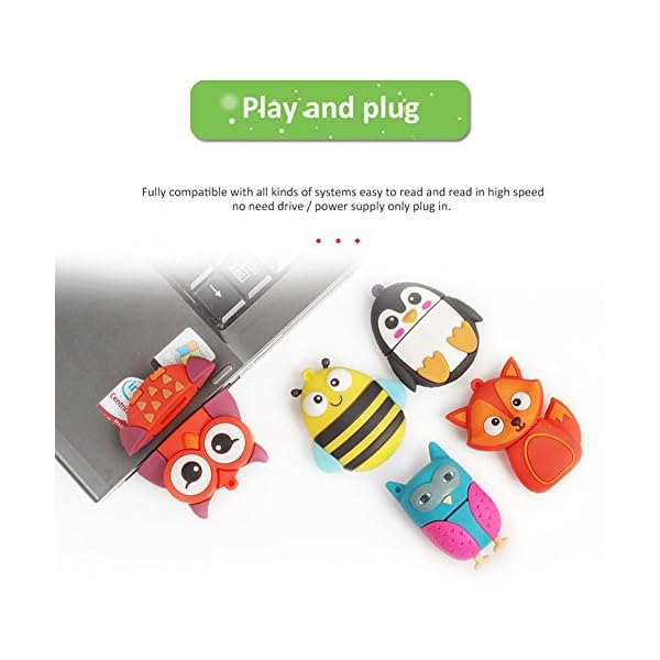 5 Stück 16GB USB-Stick, BorlterClamp Speicherstick mit Niedlichen Tiermustern, Geschenk für Studenten und Kinder – Bild 3