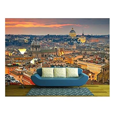 Wonderful View of Rome at Sunset time with St Peter Cathedral - Removable Wall Mural | Self-Adhesive Large Wallpaper - 100x144 inches