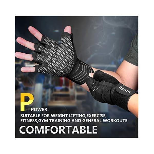ihuan Ventilated Weight Lifting Gym Workout Gloves with Wrist Wrap Support for Men & Women, Full Palm Protection, for Weightlifting, Training, Fitness, Hanging, Pull ups - Image 5