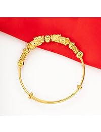 OPK - Juego de 2 pulseras de alambre extensible chapadas en oro amarillo Pixiu para damas de honor