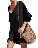 KingsCat Fashion V-Neck Cotton Beach Top/Swimsuit Cover up, Black
