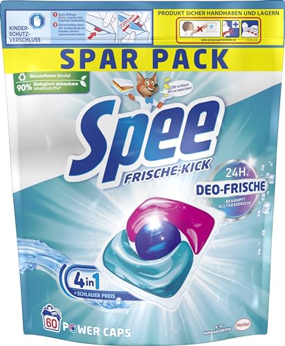 Spee Power Caps Deo-Frische Kick 120 (2x60 Waschladungen), 4+1-Formel für 24h Frische, Temperaturbereich 20°-95°C thumbnail 3