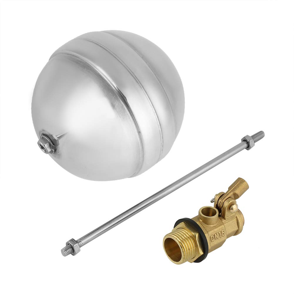 Float Valve for Water Tank, Akozon Float Ball Value, DN15 G1/2 Brass Male Thread Water Sensor Stainless Steel Float Ball Value