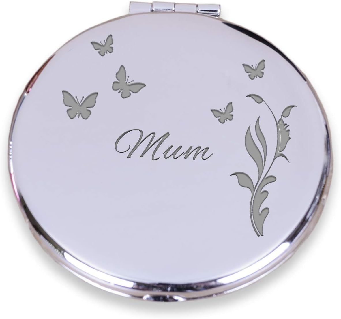 Silver Finish Engraved SWIRL & BUTTERFLIES Butterfly Round Compact Mirror for MUM Great Idea Birthday Gift Mummy Presents for Mums Christmas Mothers Day Gifts Ideas