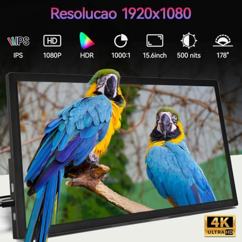 Monitor portátil de 15,6 polegadas, Conectividade USB-C HDMI Full HD 1080P e alto-falantes integrados, Monitor gamer presentes para meninos