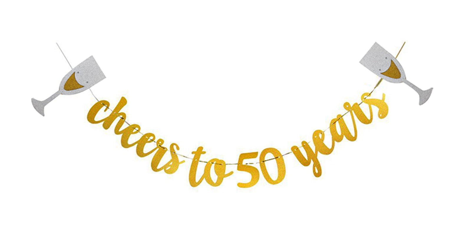 Gold Glitter Cheers to 50 Years Banner for 50th Birthday Wedding Anniversary Party Decoration