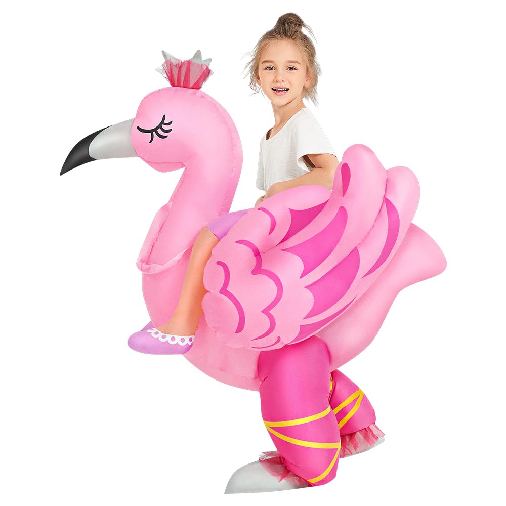 Photo 1 of Kids Halloween Inflatable Costume, Ride On Flamingo Air Blow up Funny Inflatable Suit, Halloween Costumes for Girl/Child 4-6 Yrs