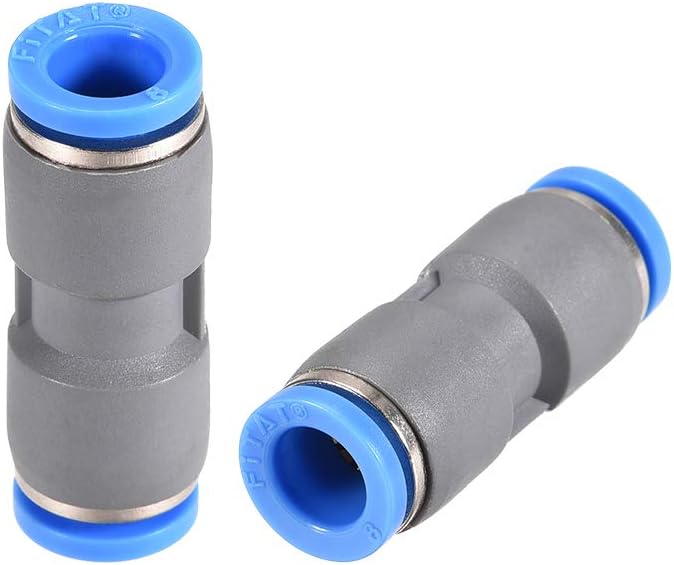 sourcing map Straight Push Connectors 8mm Quick Release Pneumatic Connector Plastic Union Pipe Tube Fitting Grey 2Pcs