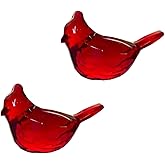 Seadiquiet 2Pcs Red Acrylic Cardinal Figurine Home Decor Glass Red Bird Statue for Illuminated Home Display Collectible Figurines Décor Accents